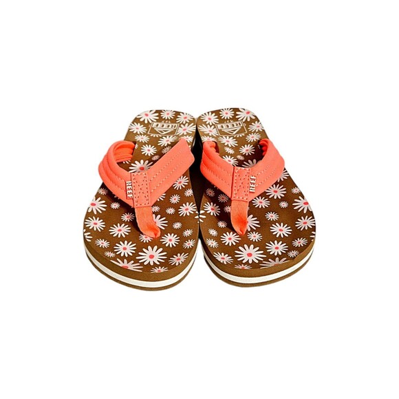 Reef Sandals Daisy Print Flip Flops Kids- Size 2 - Picture 1 of 7